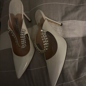 Jimmy Choo White Heels with Pointed Toe and Elegant Lacing